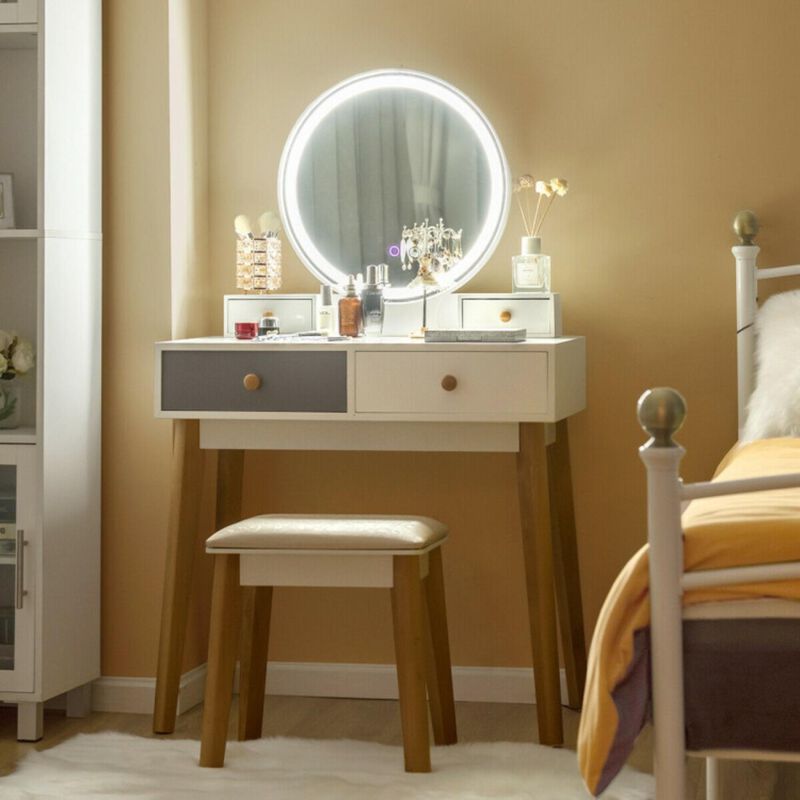 Hivvago Makeup Dressing Table with 4 Drawers and Lighted Mirror