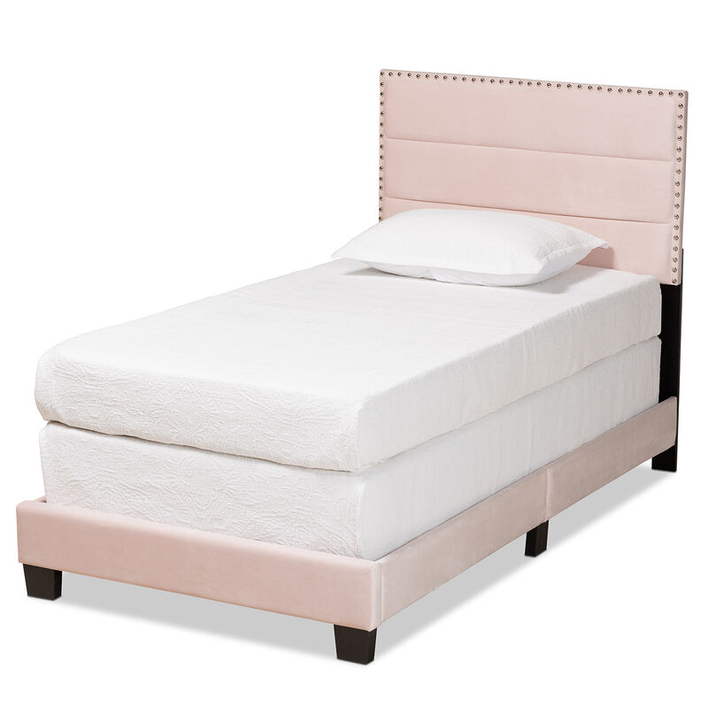 Baxton Studio Tamira Glam Navy Velvet Fabric Upholstered Twin Size Panel Bed