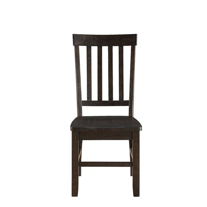 Wooden Dining Side Chairs with Slated Style Back, Set of Two, Brown-Benzara
