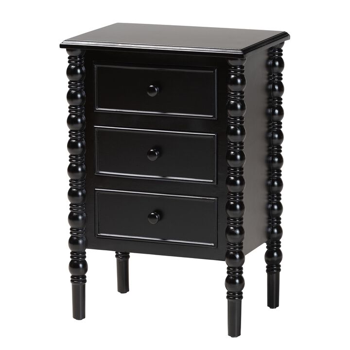 Baxton Studio Malinda Classic Black Wood 3 Drawer End Table with Spindle Legs