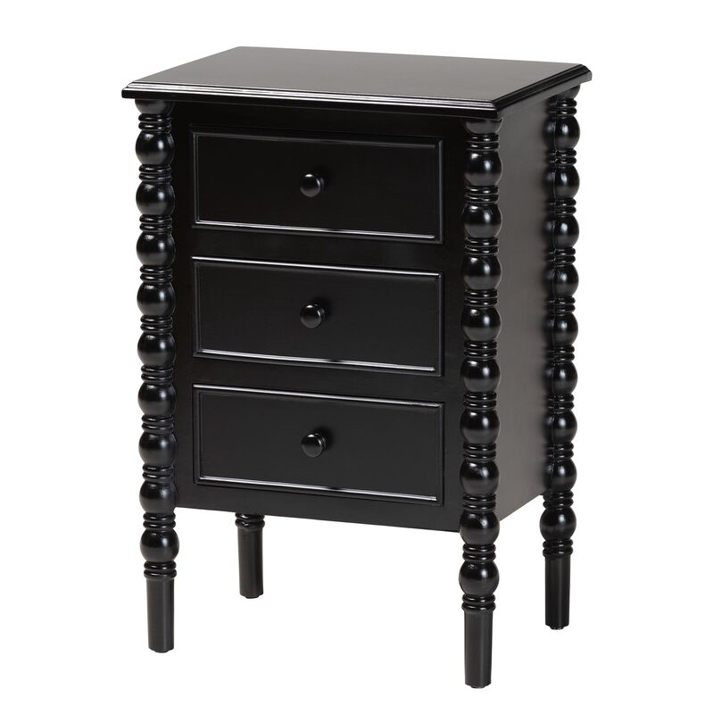Baxton Studio Malinda Classic Black Wood 3 Drawer End Table with Spindle Legs