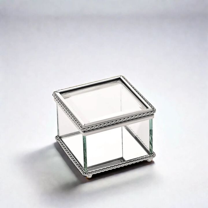 3.25" Square Glass Box with Hinged Lid