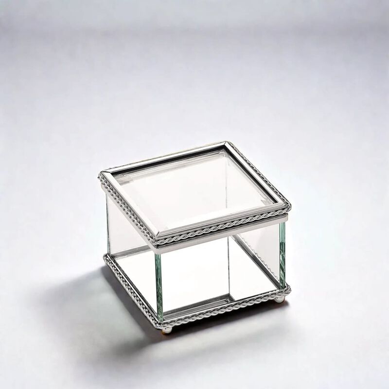 3.25" Square Glass Box with Hinged Lid