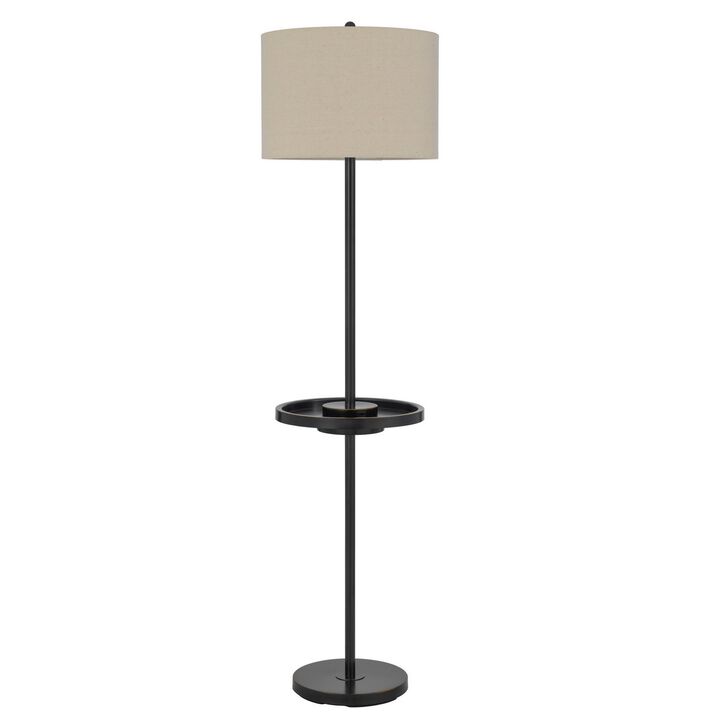 62 Inch Metal Floor Lamp, Tray, Dimmer,  2 USB Ports, Bronze-Benzara