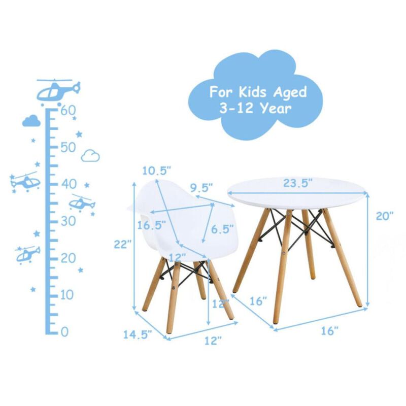 Hivvago 3 Pieces Kid's Modern Round Table Chair Set