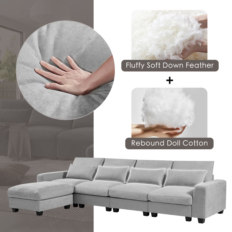 Modern Large L-Shape Feather Filled Sectional Sofa
