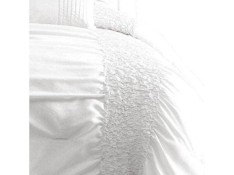 4 Piece Twin Comforter Set with Ruching Details, White - Benzara