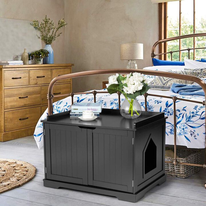 Cat Litter Box Enclosure with Double Doors for Large Cat and Kitty-Black