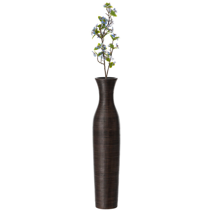 Decorative Modern Ribbed Trumpet Design Brown Floor Vase - 27.5 Inch Tall Contemporary Home Decor, Stylish Accent Piece for Living Room, Dining Room, or Entryway - Statement Vase for Flowers and Greenery