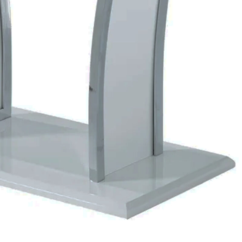 Sofa Table with Chrome Trimmed Curved Sides and Open Bottom Shelf, White-Benzara