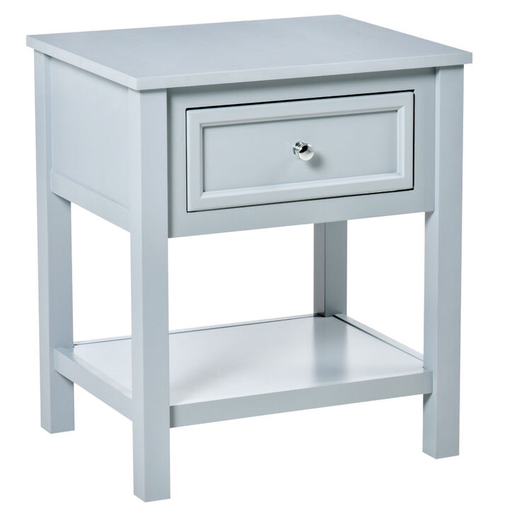 Gray Living Room Helper: Compact End Table with Drawer and Shelf