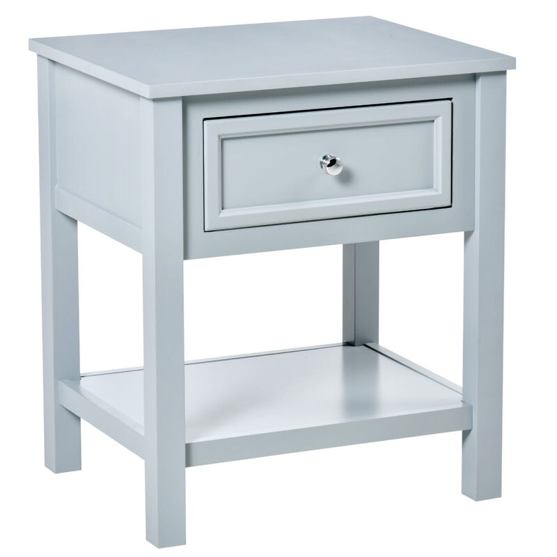 Gray Living Room Helper: Compact End Table with Drawer and Shelf