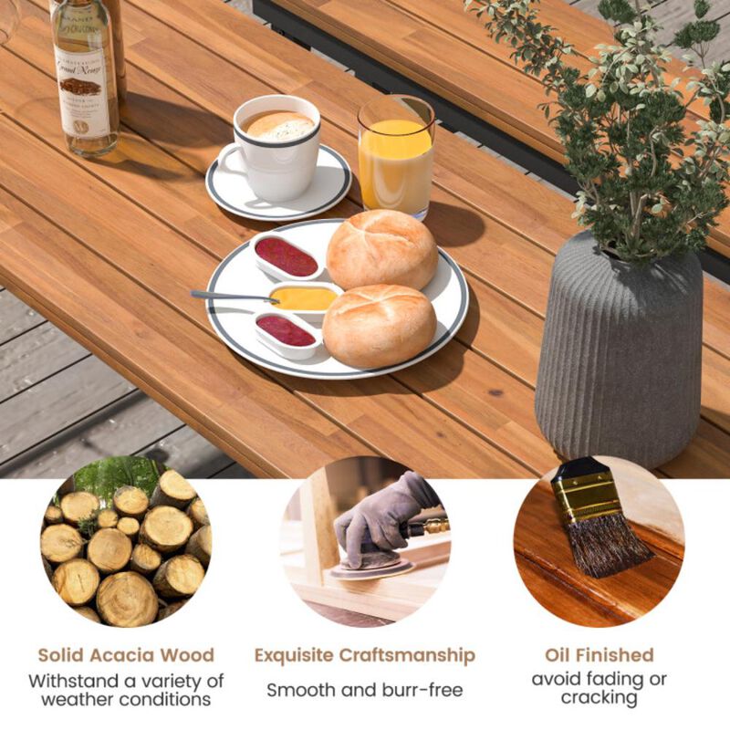 Hivvago Outdoor Dining Table and Bench Set with Acacia Wood Top for Yard Garden Poolside