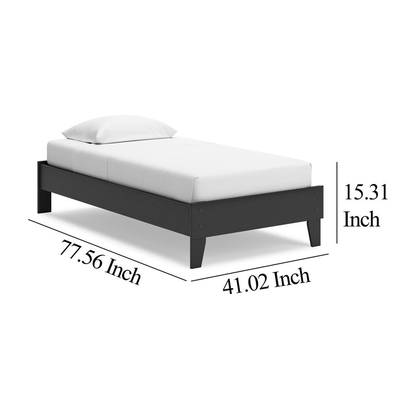 Alli Twin Size Platform Bed, Matte Black Wood Frame with Laminate - Benzara