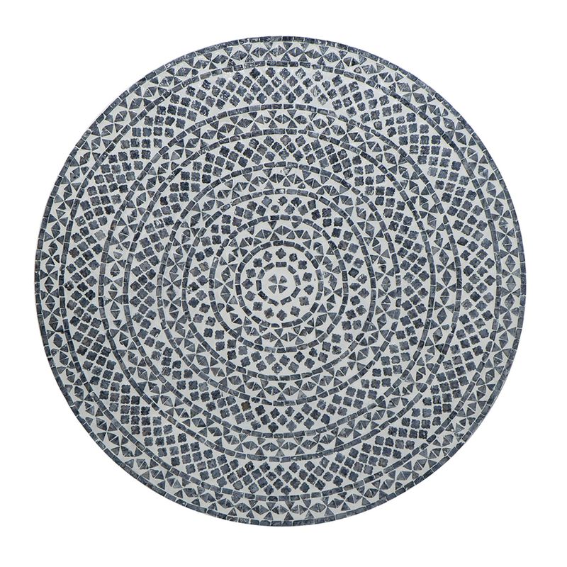 Benjara Piki 35 Inch Coffee Table, Mughal Capiz Inlaid Pattern, Gold, Gray, White and Brown
