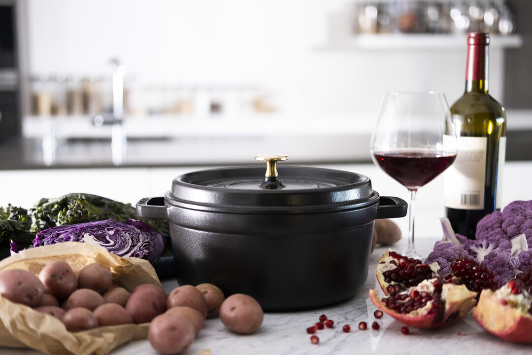 Staub Cast Iron Round Cocotte, Dutch Oven, 4-quart, serves 3-4, Made in France, White