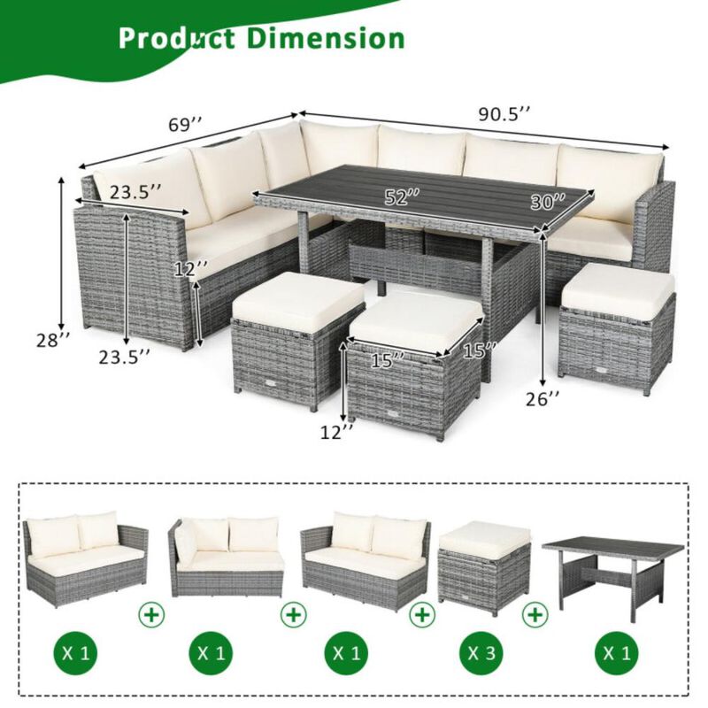 Hivvago 7 Pieces Outdoor Wicker Sectional Sofa Set with Dining Table