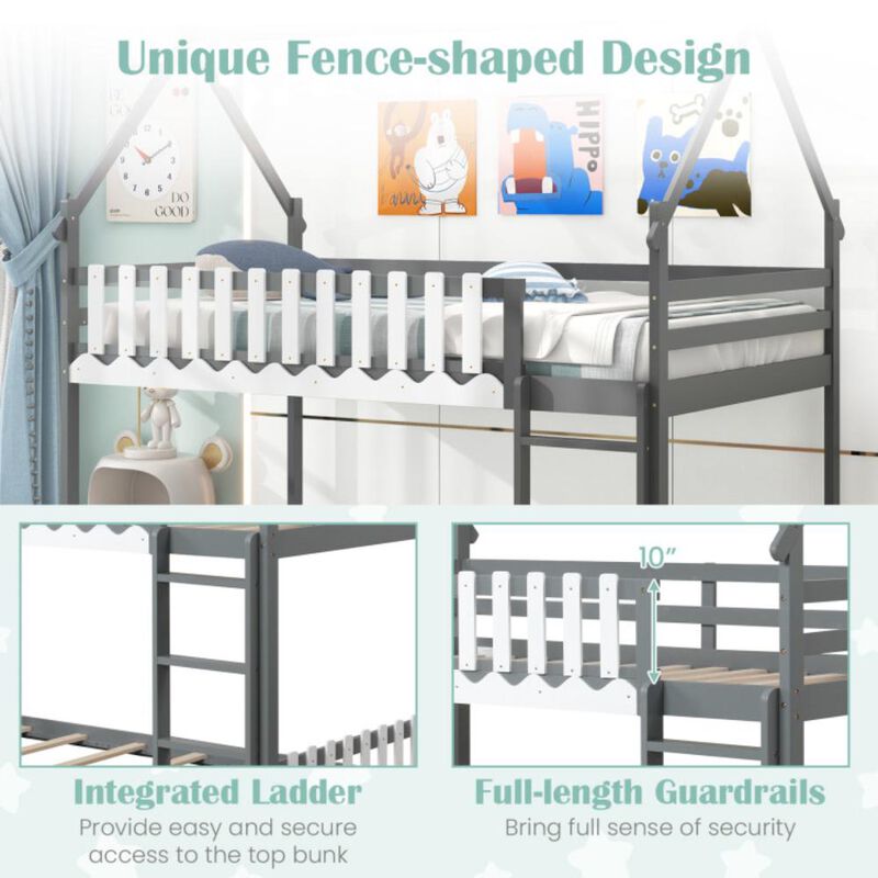 Hivvago Twin Over Twin Bunk Bed with Fence and Ladder for Kids