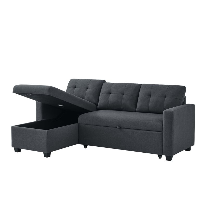 Merax Upholstered Pull Out Sectional Sofa with Storage Chaise