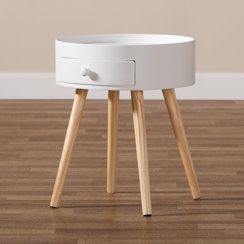 Baxton Studio Jessen Mid Century Modern White 1 Drawer Wood End Table