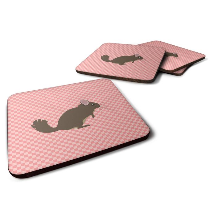 Caroline's Treasures Chinchilla Pink Check Decorative coasters, 3.5, Multicolor