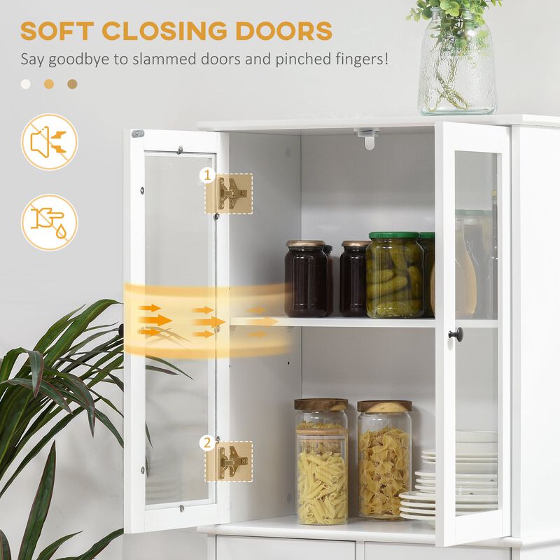 White Kitchen Storage: 61" Freestanding Pantry with Soft Close Doors