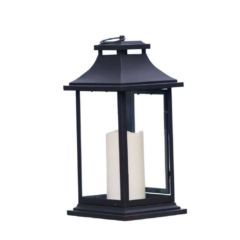 Set of 2 Lanterns with 3"x6" LED Candles for Home and Outdoor Decor