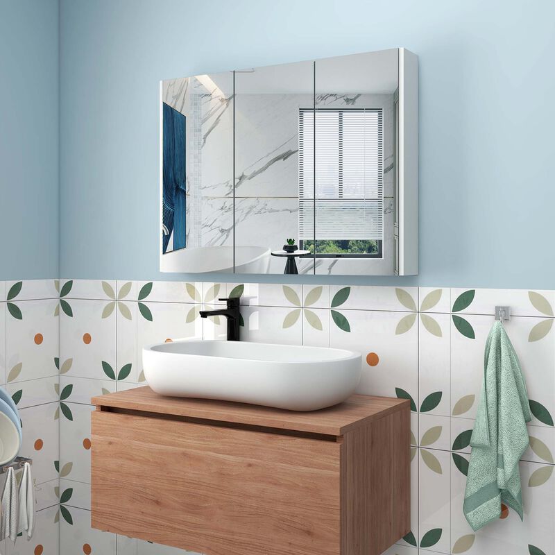 Costway 36" Wide Wall Mount Mirrored Bathroom Medicine Cabinet Organizer with Mirror Door
