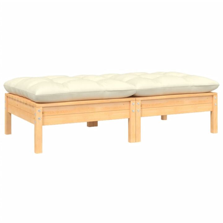vidaXL 2-Seater Patio Sofa with Cream Cushions Solid Pinewood