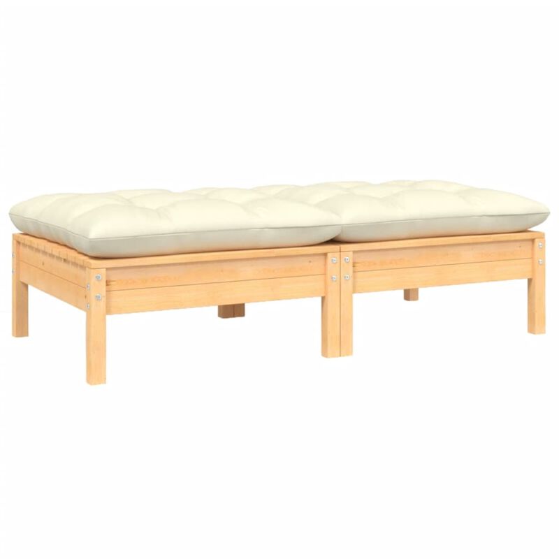 vidaXL 2-Seater Patio Sofa with Cream Cushions Solid Pinewood