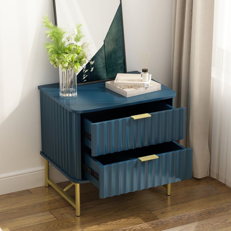 2-Drawer Nightstand with Metal Base