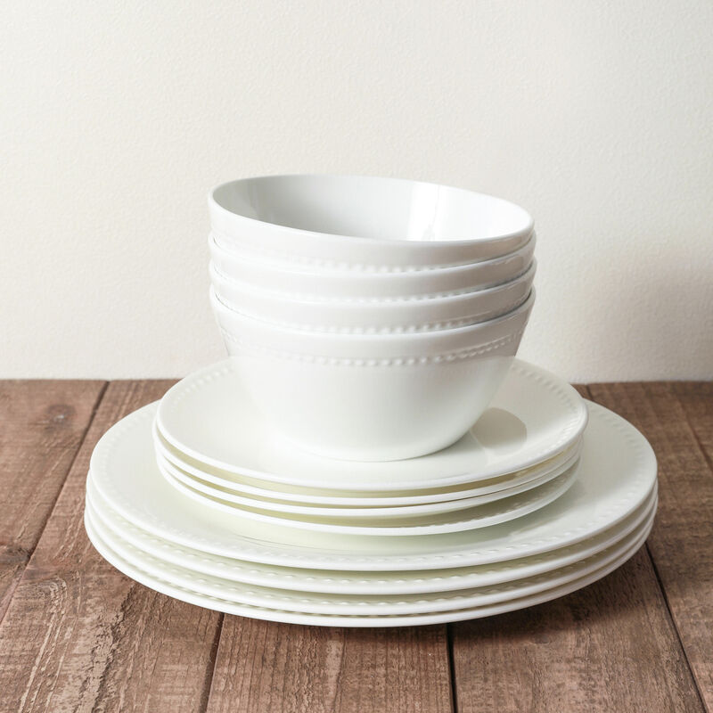 Stone Lain Ava Bone China 32 Piece Dinnerware Set, White