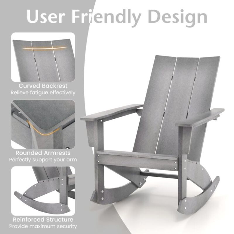 Hivvago Adirondack Rocking Chair with Curved Back for Balcony-Gray