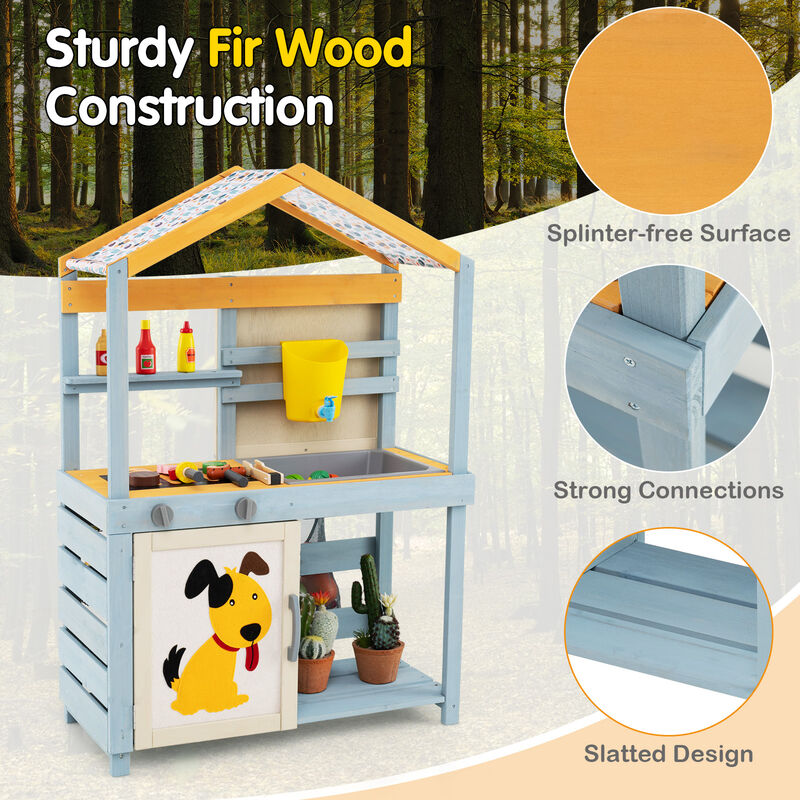 2 in 1 Wooden Mud Kitchen with Removable Water Box  and Storage Bag