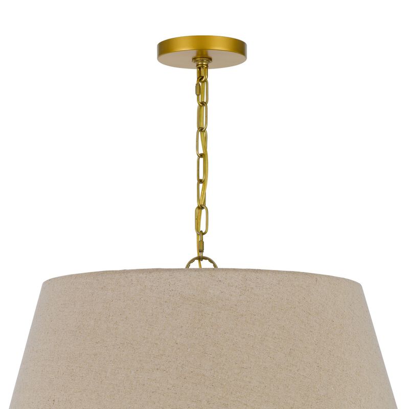 Pomy 24 Inch Chandelier, Hardback Burlap Shade, Gold Black Metal - Benzara