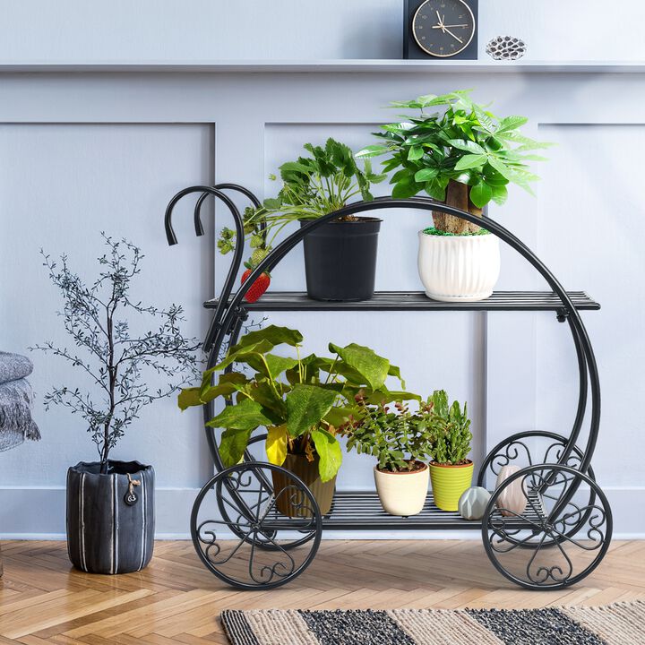 Flower Cart Plant Stand for Outdoor Garden Decor and Plant Display