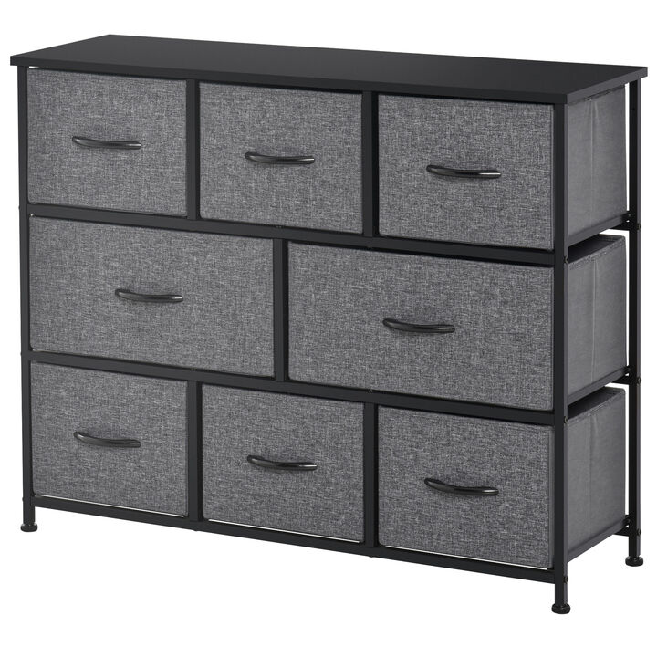 HOMCOM 8-Drawer Dresser, 3-Tier Fabric Chest of Drawers, Storage Tower Organizer Unit with Steel Frame for Bedroom, Hallway, Dark Grey