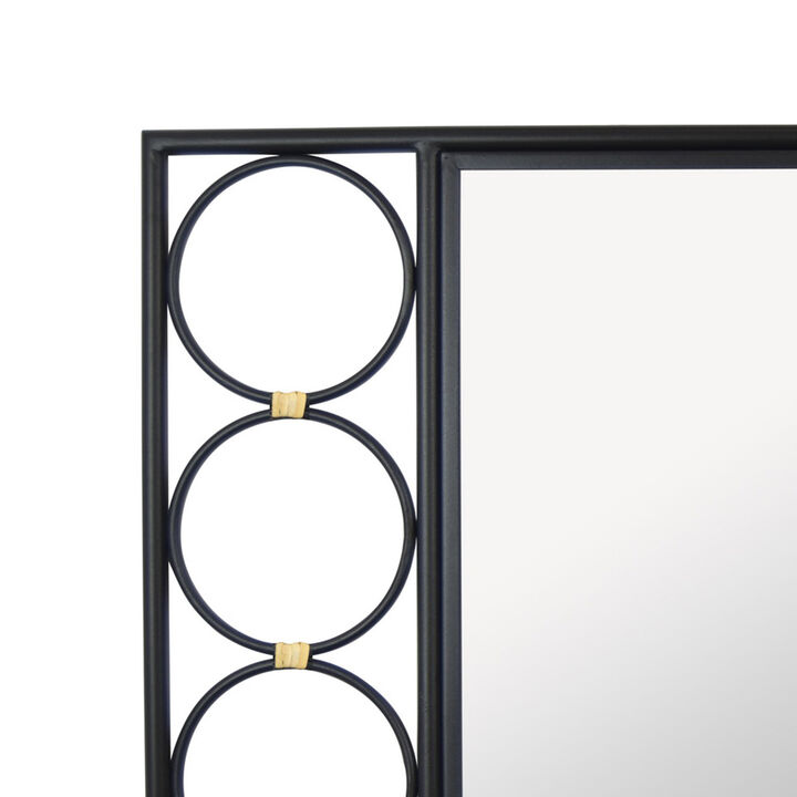 Reeve Wall Mounted Mirror with Round Accents, 20 x 39, Black Metal - Benzara
