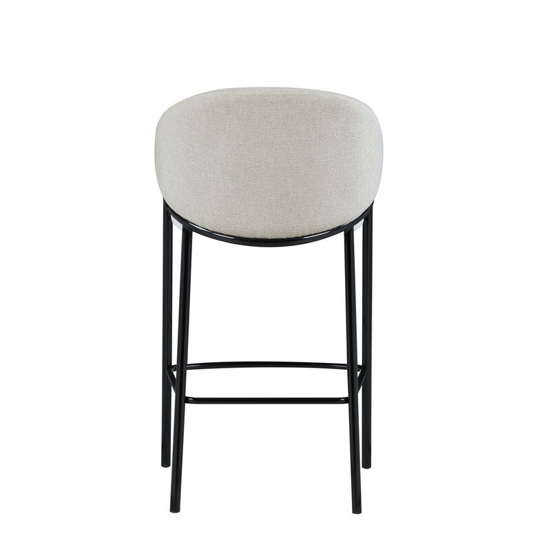 Fil 30 Inch Sloped Arm Barstools, Set of 2, Padded Curved Back, Beige Linen-Benzara