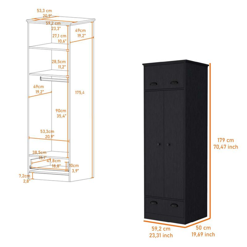 Lakewood Double Door And 1-Drawer Armoire Black