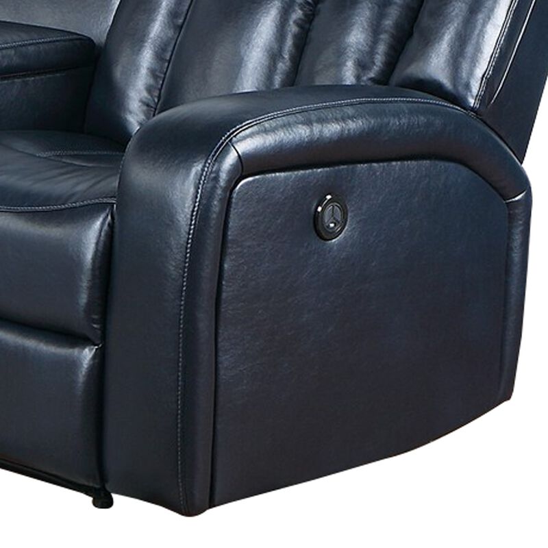 Max 5 Piece Manual Recliner Sectional Set, Vegan Faux Leather, Navy Blue-Benzara