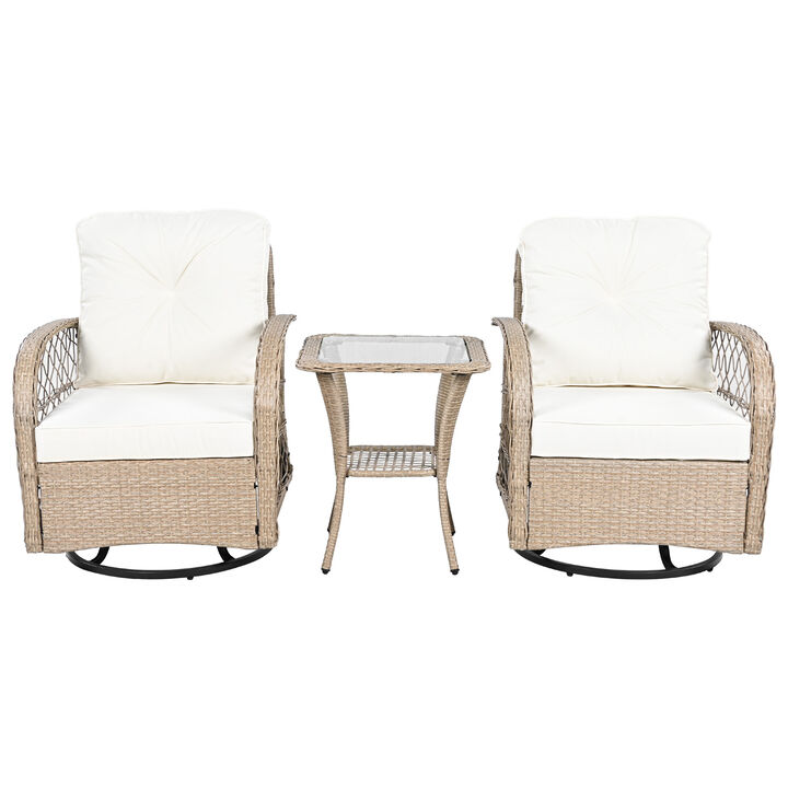 Merax 3-piece Outdoor Swivel Chairs Table Rattan Seating Group