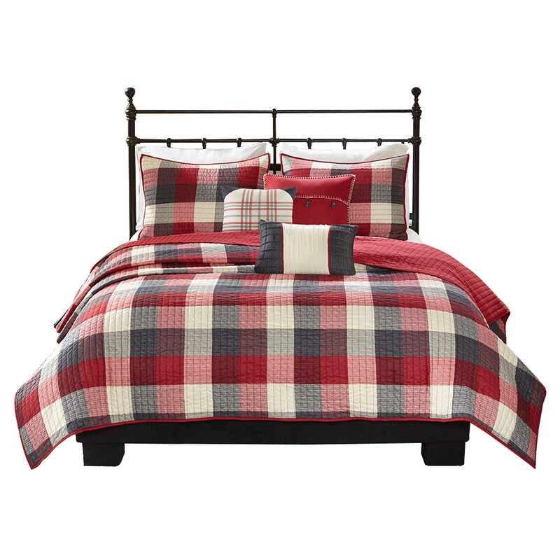 Gracie Mills Nanette 6 Piece Printed Herringbone Quilt Set with Throw Pillows