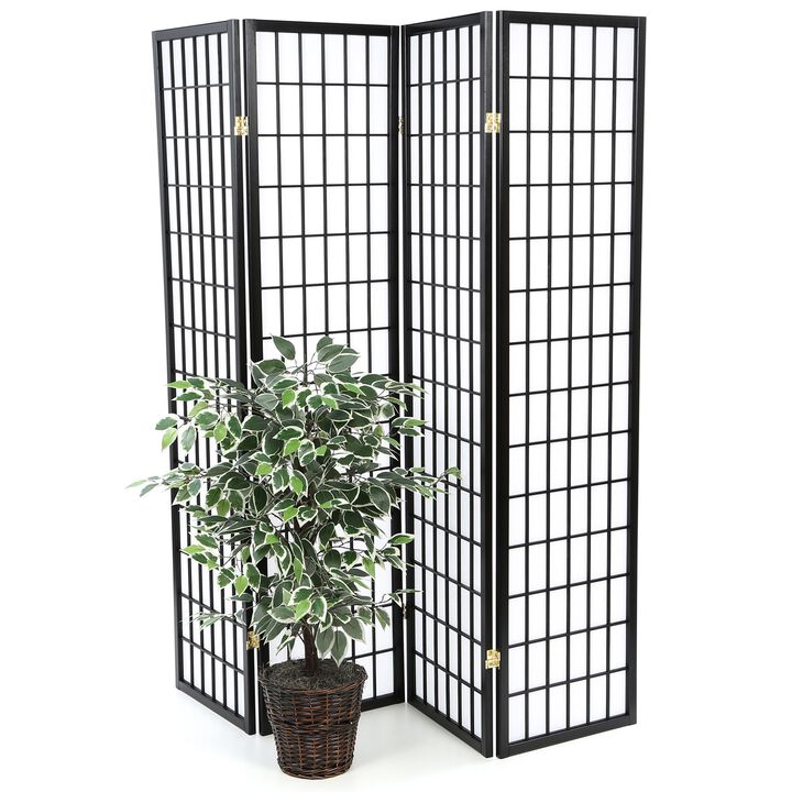 Classic 4-Panel Shoji Screen Wooden Folding Room Divider with Rice Paper Panels