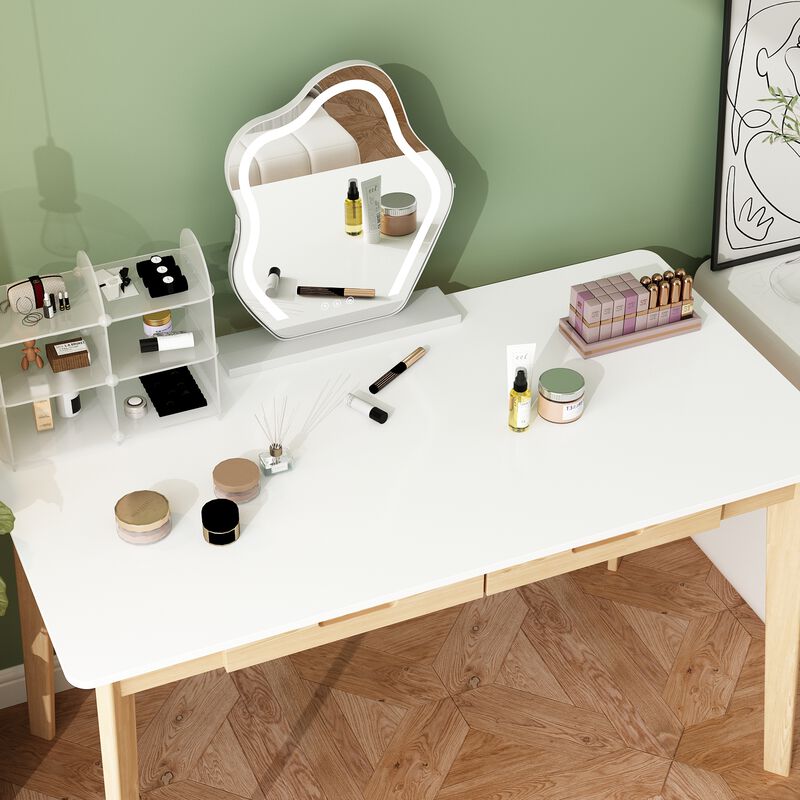 1-Piece White Wooden Makeup Vanity, Vanity Table, Dressing Desk with 2 Drawers, 47.2 in. W x 21.7 in. D x 29.5 in. H