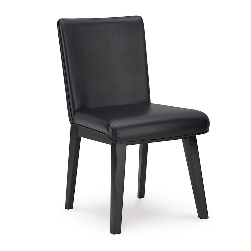 Taya Dining Side Chair Set of 2, Black Faux Leather Cushioned Seat - Benzara
