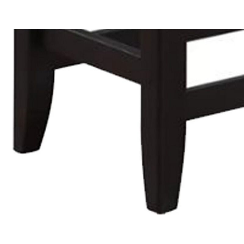 Patricia 48 Inch Counter Height Dining Bench, Black Wood and Gray Fabric - Benzara
