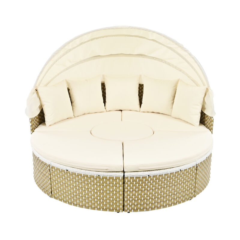 Merax Luxury Round Outdoor Sectional Sofa Set Rattan Daybed