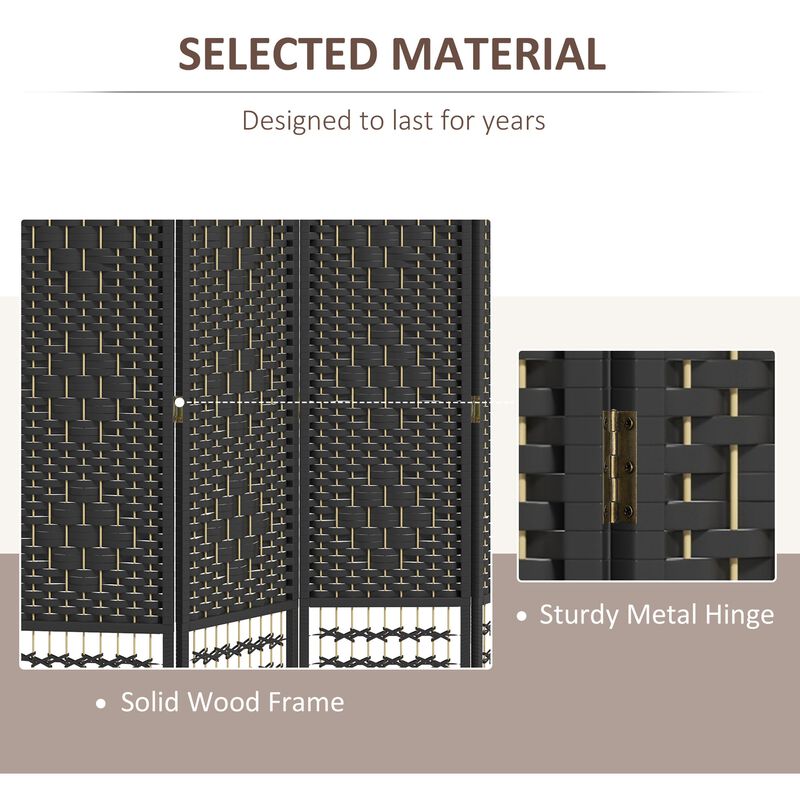 Black Room Separator: 4-Panel Folding Wave Privacy Screen