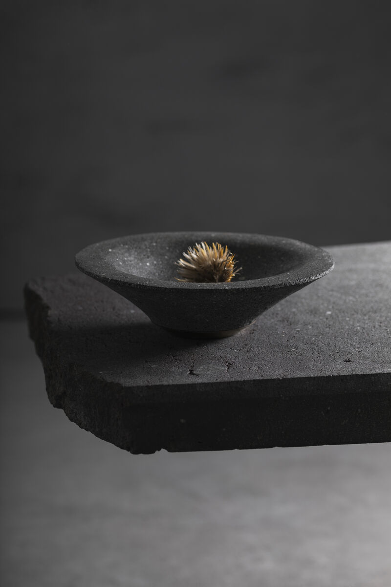 CHIMBORAZO Decorative Volcanic Stone Bowl with Aged Bronze Detail by ANDEAN, In Stock